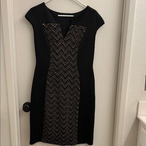 Connected Apparel Black and Gold Midi Dress